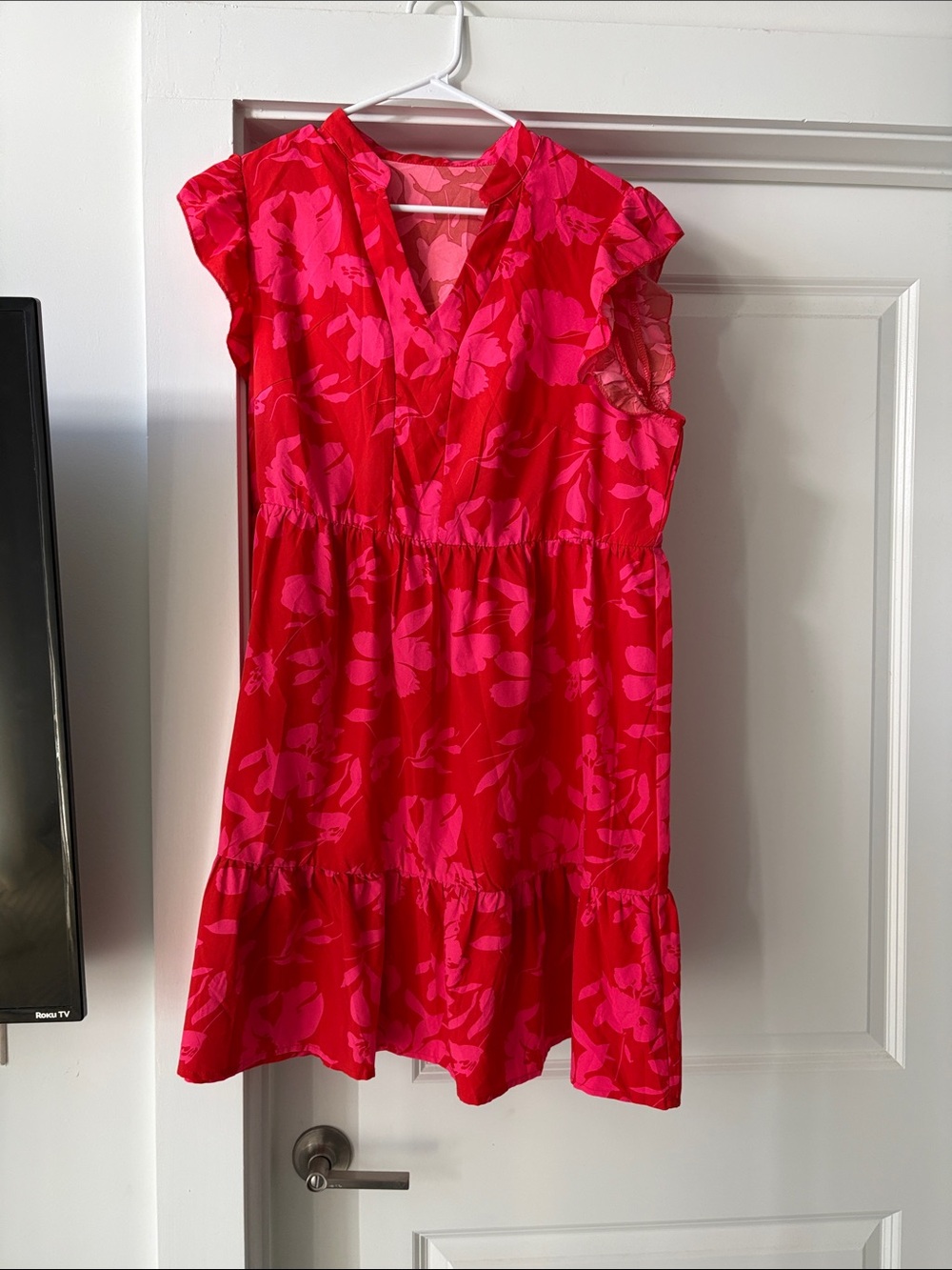 Bright Pink Floral Tiered Dress